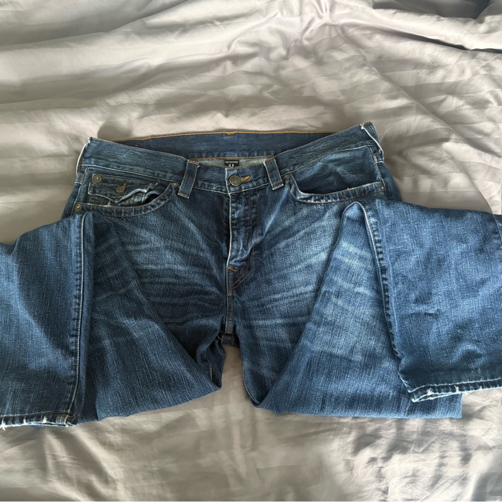 True Religion Blue Ricky Straight Jeans Classic Denim Style